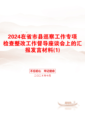 2024在省市县巡察工作专项检查整改工作督导座谈会上的汇报发言材料(1)