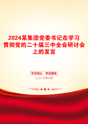 2024某集团党委书记在学习贯彻党的二十届三中全会研讨会上的发言