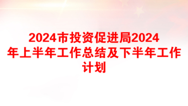 2024市投资促进局2024年上半年工作总结及下半年工作计划