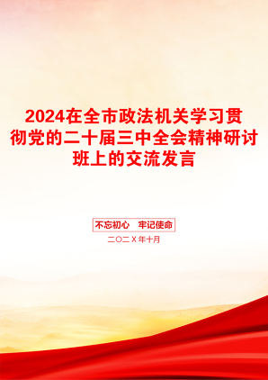 2024在全市政法机关学习贯彻党的二十届三中全会精神研讨班上的交流发言