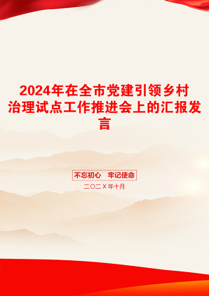 2024年在全市党建引领乡村治理试点工作推进会上的汇报发言