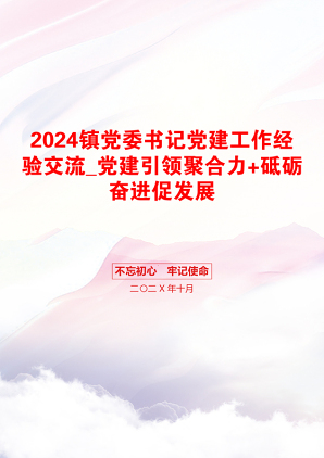 2024镇党委书记党建工作经验交流_党建引领聚合力+砥砺奋进促发展