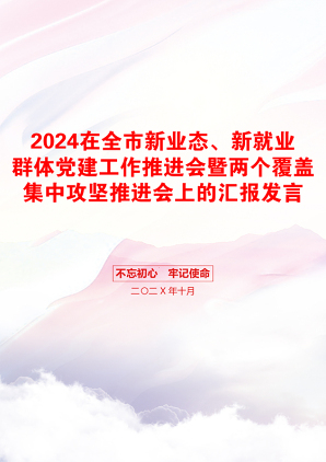 2024在全市新业态、新就业群体党建工作推进会暨两个覆盖集中攻坚推进会上的汇报发言