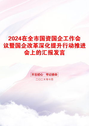 2024在全市国资国企工作会议暨国企改革深化提升行动推进会上的汇报发言