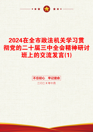 2024在全市政法机关学习贯彻党的二十届三中全会精神研讨班上的交流发言(1)