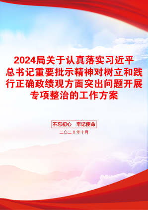 2024局关于认真落实习近平总书记重要批示精神对树立和践行正确政绩观方面突出问题开展专项整治的工作方案