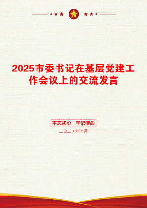 2025市委书记在基层党建工作会议上的交流发言