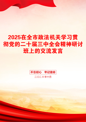 2025在全市政法机关学习贯彻党的二十届三中全会精神研讨班上的交流发言