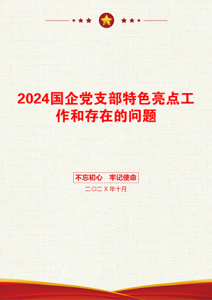 2024国企党支部特色亮点工作和存在的问题