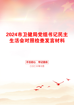 2024市卫健局党组书记民主生活会对照检查发言材料