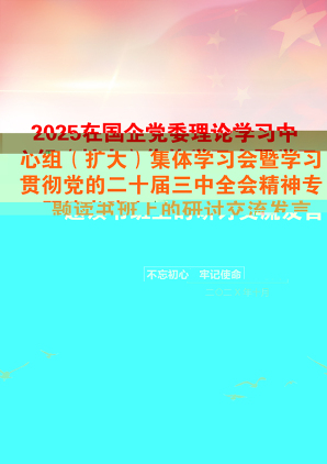 2025在国企党委理论学习中心组（扩大）集体学习会暨学习贯彻党的二十届三中全会精神专题读书班上的研讨交流发言