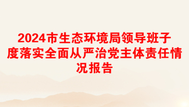 2024市生态环境局领导班子度落实全面从严治党主体责任情况报告