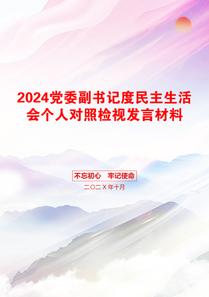 2024党委副书记度民主生活会个人对照检视发言材料