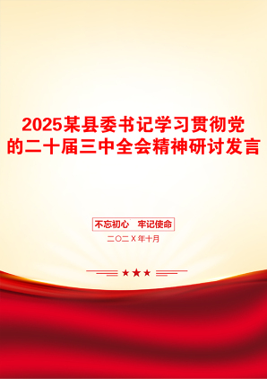 2025某县委书记学习贯彻党的二十届三中全会精神研讨发言