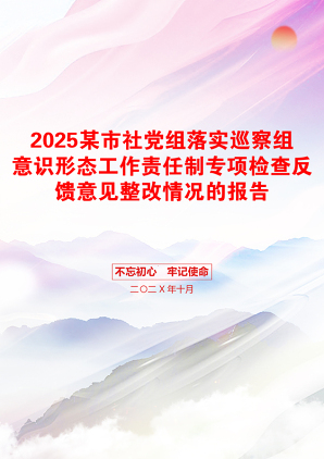 2025某市社党组落实巡察组意识形态工作责任制专项检查反馈意见整改情况的报告