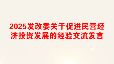 2025发改委关于促进民营经济投资发展的经验交流发言