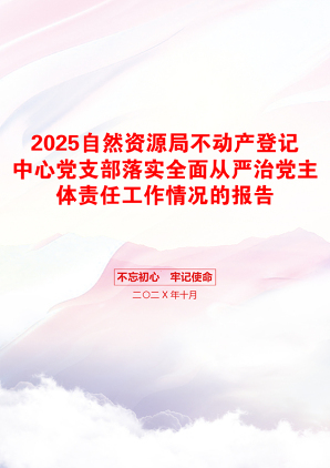 2025自然资源局不动产登记中心党支部落实全面从严治党主体责任工作情况的报告