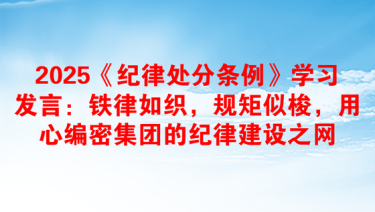 2025《纪律处分条例》学习发言：铁律如织，规矩似梭，用心编密集团的纪律建设之网