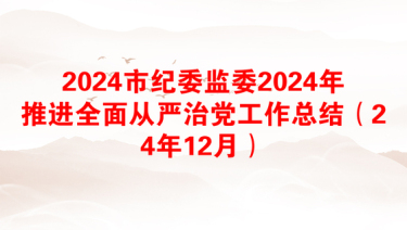 2024市纪委监委2024年推进全面从严治党工作总结（24年12月）