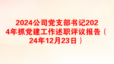 2024公司党支部书记2024年抓党建工作述职评议报告（24年12月23日）