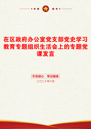 在区政府办公室党支部党史学习教育专题组织生活会上的专题党课发言