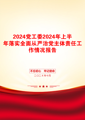 2024党工委2024年上半年落实全面从严治党主体责任工作情况报告