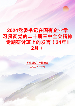 2024党委书记在国有企业学习贯彻党的二十届三中全会精神专题研讨班上的发言（24年12月）