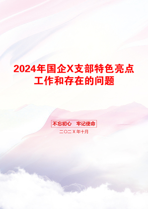 2024年国企X支部特色亮点工作和存在的问题