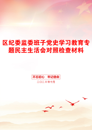 区纪委监委班子党史学习教育专题民主生活会对照检查材料