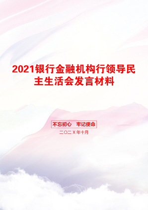 银行金融机构行领导民主生活会发言材料