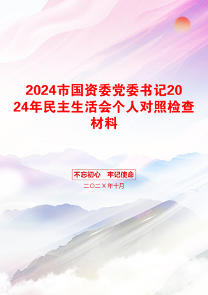 2024市国资委党委书记2024年民主生活会个人对照检查材料