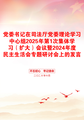 党委书记在司法厅党委理论学习中心组2025年第1次集体学习（扩大）会议暨2024年度民主生活会专题研讨会上的发言材料20250122