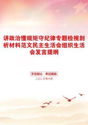 讲政治懂规矩守纪律专题检视剖析材料范文民主生活会组织生活会发言提纲