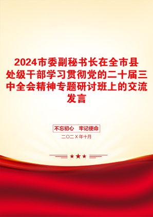 2024市委副秘书长在全市县处级干部学习贯彻党的二十届三中全会精神专题研讨班上的交流发言