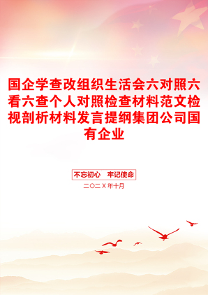 国企学查改组织生活会六对照六看六查个人对照检查材料范文检视剖析材料发言提纲集团公司国有企业