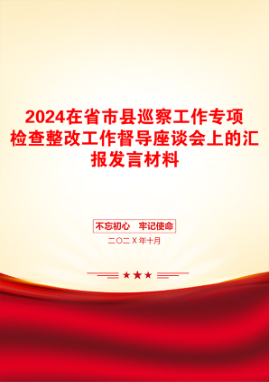 2024在省市县巡察工作专项检查整改工作督导座谈会上的汇报发言材料