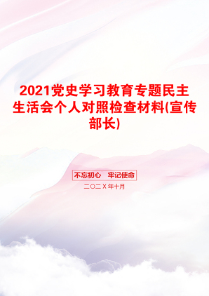 党史学习教育专题民主生活会个人对照检查材料(宣传部长)