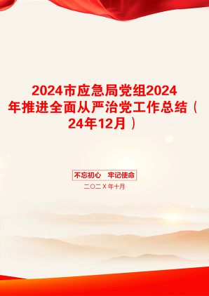 2024市应急局党组2024年推进全面从严治党工作总结（24年12月）