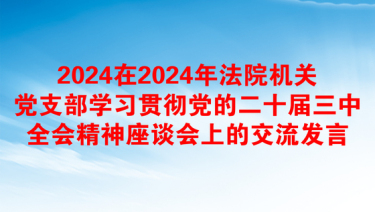 2024在2024年法院机关党支部学习贯彻党的二十届三中全会精神座谈会上的交流发言