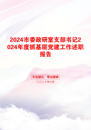 2024市委政研室支部书记2024年度抓基层党建工作述职报告