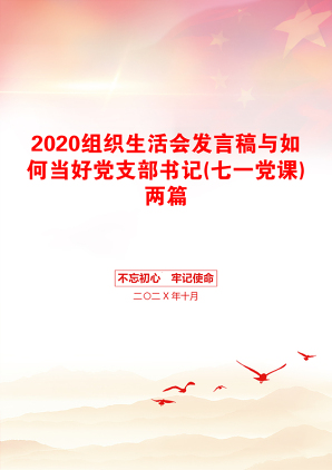 2020组织生活会发言稿与如何当好党支部书记(七一党课)两篇