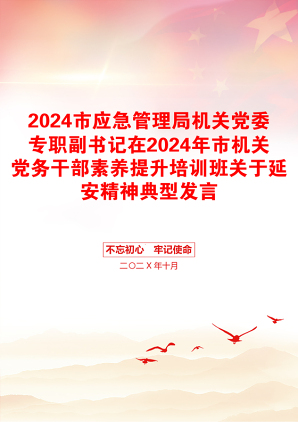 2024市应急管理局机关党委专职副书记在2024年市机关党务干部素养提升培训班关于延安精神典型发言