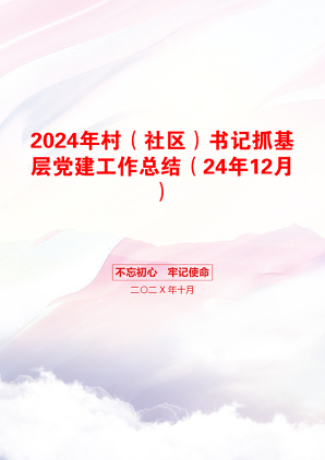 2024年村（社区）书记抓基层党建工作总结（24年12月）