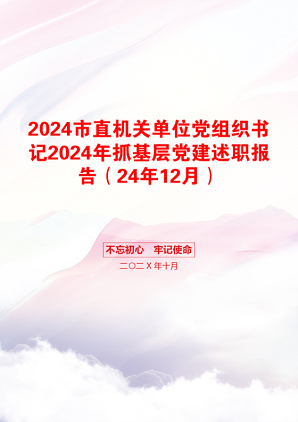 2024市直机关单位党组织书记2024年抓基层党建述职报告（24年12月）