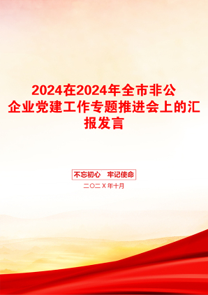 2024在2024年全市非公企业党建工作专题推进会上的汇报发言