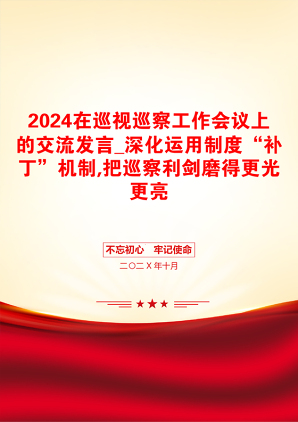 2024在巡视巡察工作会议上的交流发言_深化运用制度“补丁”机制,把巡察利剑磨得更光更亮