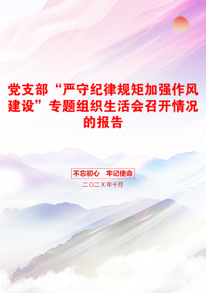 党支部“严守纪律规矩加强作风建设”专题组织生活会召开情况的报告