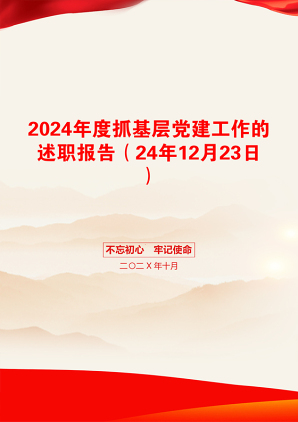 2024年度抓基层党建工作的述职报告（24年12月23日）