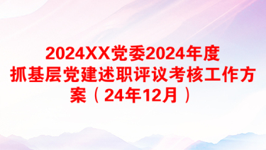 2024XX党委2024年度抓基层党建述职评议考核工作方案（24年12月）