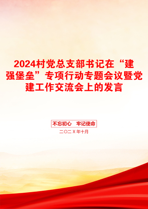 2024村党总支部书记在“建强堡垒”专项行动专题会议暨党建工作交流会上的发言